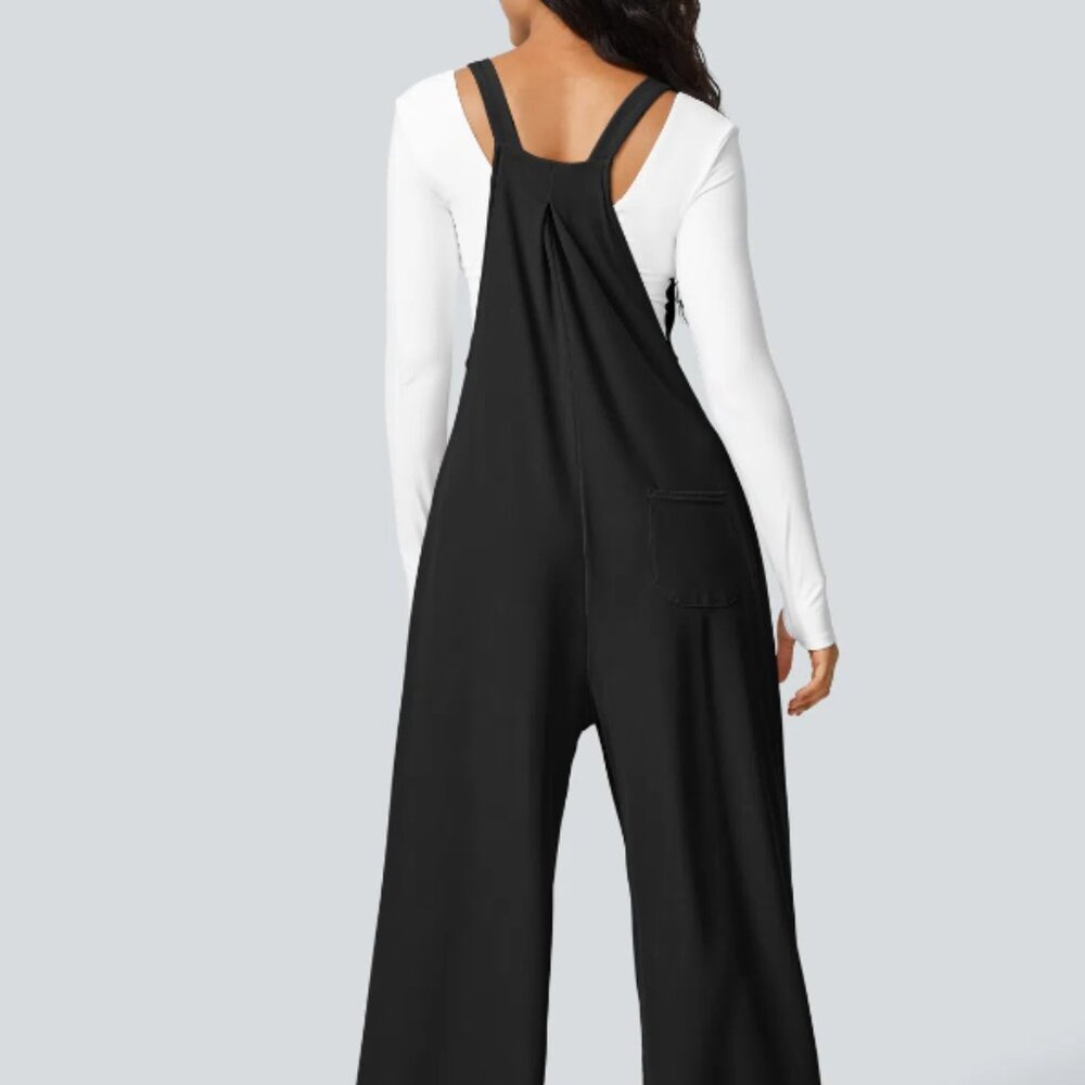 NWOT Halara Pocket Waffle Casual Overals - Size Medium Tall - Color - Black - Picture 4 of 10
